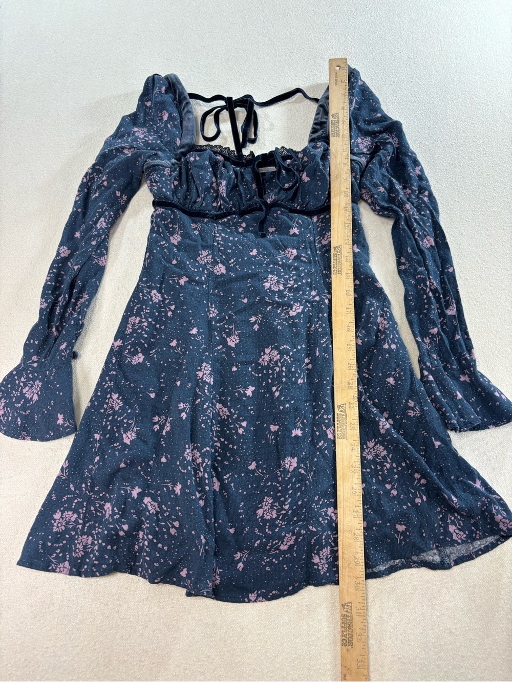 Free People Tess Floral Mini Dress Velvet Lace Sweetheart Neck Size Small - Picture 6 of 7